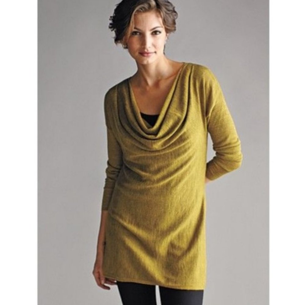 Eileen Fisher chartreuse baby alpaca cowl sweater